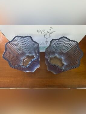 Set of 2 Ribbed Glasses in Smoked Blue NWT